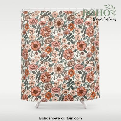 70s flowers - 70s, retro, spring, floral, florals, floral pattern, retro flowers, boho, hippie, earthy, muted Shower Curtain Offical Boho Shower Curtain Merch