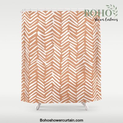 Abstract Herringbone, Striped Pattern, Orange and White Shower Curtain Offical Boho Shower Curtain Merch