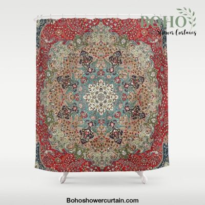 Antique Red Blue Black Persian Carpet Print Shower Curtain Offical Boho Shower Curtain Merch