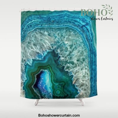 Aqua turquoise agate mineral gem stone Shower Curtain Offical Boho Shower Curtain Merch