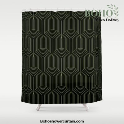 Art Deco Arch Pattern I Black & Neutral Green Shower Curtain Offical Boho Shower Curtain Merch