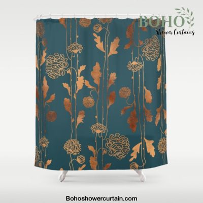 Art Deco Copper Flowers Shower Curtain Offical Boho Shower Curtain Merch
