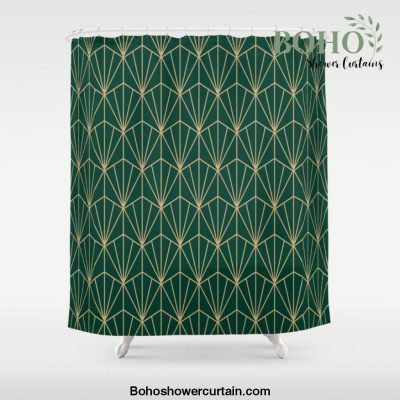Art Deco Vector in Green and Gold Shower Curtain Offical Boho Shower Curtain Merch