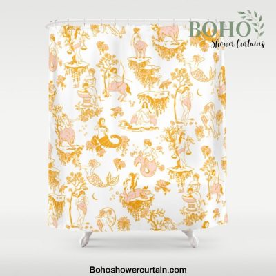 Astrology-Inspired Zodiac Gold Toile Pattern Shower Curtain Offical Boho Shower Curtain Merch