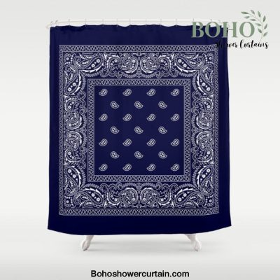 Bandana - Navy Blue - Southwestern Shower Curtain Offical Boho Shower Curtain Merch