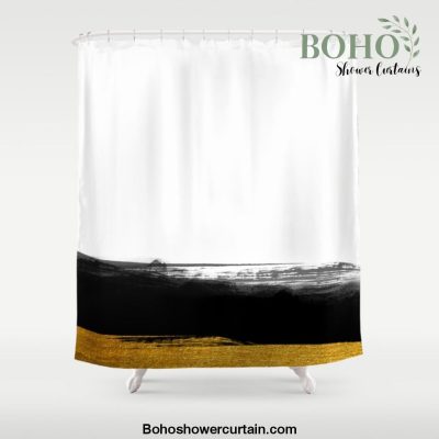 Black and Gold grunge stripes on clear white background - Stripe - Striped Shower Curtain Offical Boho Shower Curtain Merch