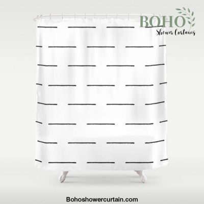 Block Print Lines in Black and White Shower Curtain Offical Boho Shower Curtain Merch