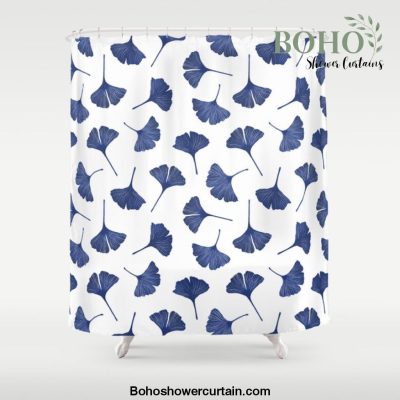 Blue Ginkgo Biloba Pattern Shower Curtain Offical Boho Shower Curtain Merch