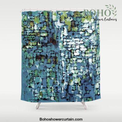 Blue Green Abstract Geometric Low Poly Modern Art Shower Curtain Offical Boho Shower Curtain Merch