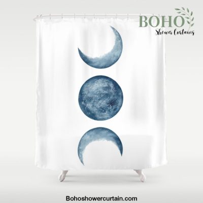 Blue Moon Phases Watercolor Shower Curtain Offical Boho Shower Curtain Merch