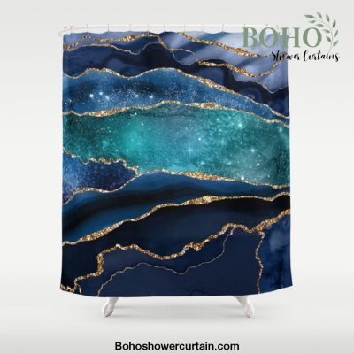 Blue Night Galaxy Marble Shower Curtain Offical Boho Shower Curtain Merch
