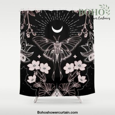 Bohemian Luna Moth On Black Shower Curtain Offical Boho Shower Curtain Merch