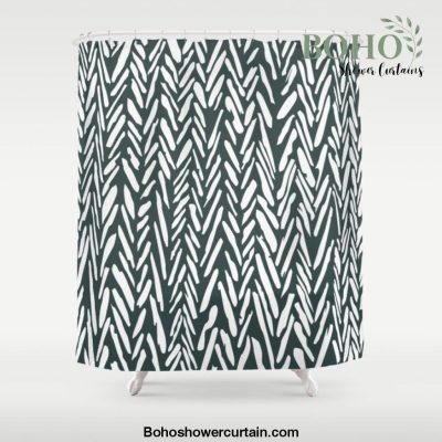 Boho mudcloth herringbone pattern - dark green Shower Curtain Offical Boho Shower Curtain Merch