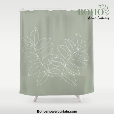Boho Sage Green, Decor, Line Art, Botanical Leaves Shower Curtain Offical Boho Shower Curtain Merch