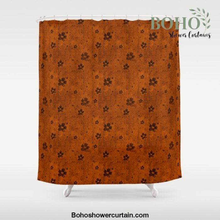 Burnt Orange Grunge Flowers and Hearts Pattern Gift Ideas Shower Curtain Offical Boho Shower Curtain Merch