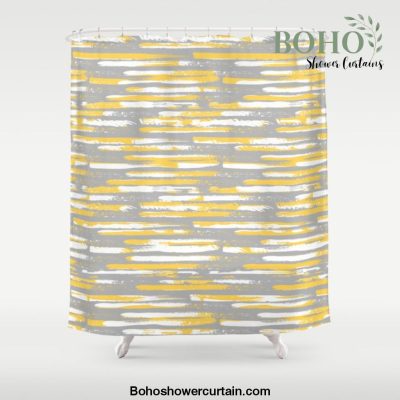 Colorful Stripes, Abstract Art, Yellow and Gray Shower Curtain Offical Boho Shower Curtain Merch