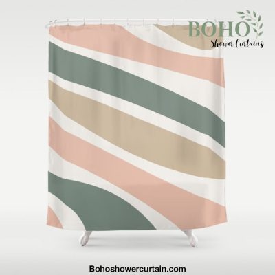 Colorful Stripes, Green, Blush Pink, Beige, Geometric Art Shower Curtain Offical Boho Shower Curtain Merch