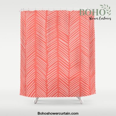 Coral Herringbone Shower Curtain Offical Boho Shower Curtain Merch