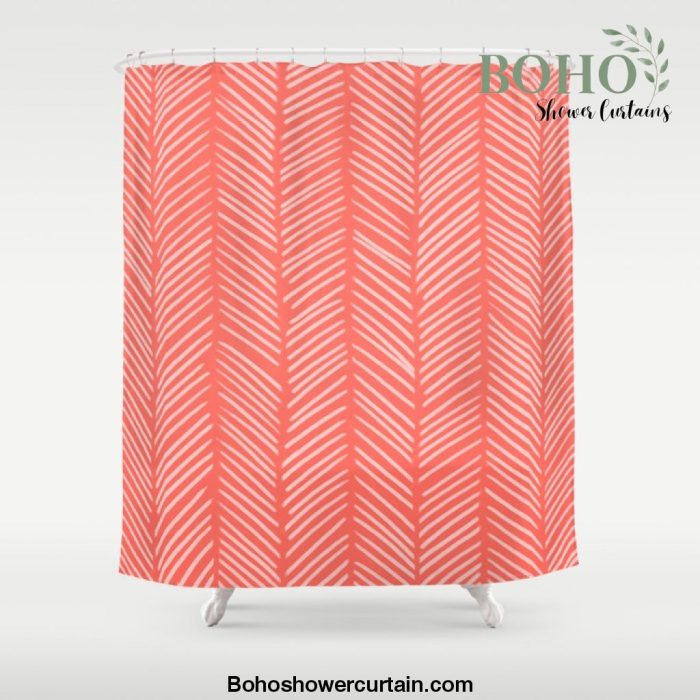 Coral Herringbone Shower Curtain Offical Boho Shower Curtain Merch