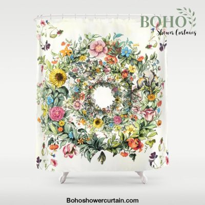 Cream floral spiral Shower Curtain Offical Boho Shower Curtain Merch