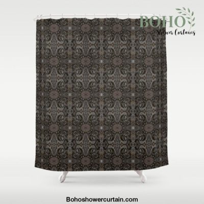 Curves & Lotuses, Black Brown Taupe Shower Curtain Offical Boho Shower Curtain Merch