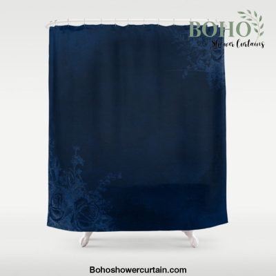 Deep Blue Velvet Texture Rose Flowers Shower Curtain Offical Boho Shower Curtain Merch