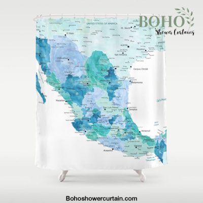 Detailed map of Mexico with states, aquamarine blue Shower Curtain Offical Boho Shower Curtain Merch