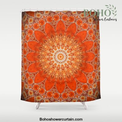 Detailed Orange Boho Mandala Shower Curtain Offical Boho Shower Curtain Merch