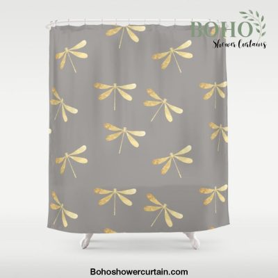 dragonfly pattern: gold & grey Shower Curtain Offical Boho Shower Curtain Merch