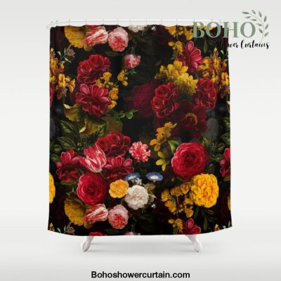 Dutch Vintage Midnight Flower Garden Shower Curtain Offical Boho Shower Curtain Merch