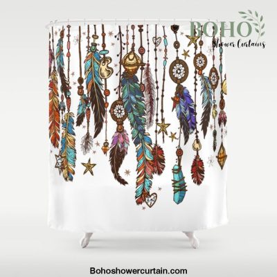 Feathers and crystals in aztec style Shower Curtain Offical Boho Shower Curtain Merch