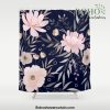 Festive, Modern, Floral Prints, Pink and Navy Shower Curtain Offical Boho Shower Curtain Merch