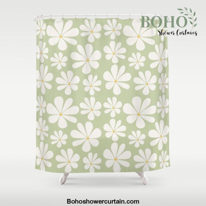 Floral Daisy Pattern - Green Shower Curtain Offical Boho Shower Curtain Merch