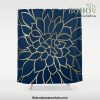 Floral Prints, Line Art, Navy Blue and Gold Shower Curtain Offical Boho Shower Curtain Merch