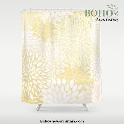 Floral Prints, Soft Yellow and White, Modern Print Art Shower Curtain Offical Boho Shower Curtain Merch