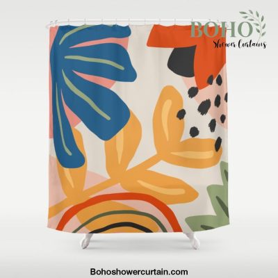 Flower Market Madrid, Abstract Retro Floral Print Shower Curtain Offical Boho Shower Curtain Merch