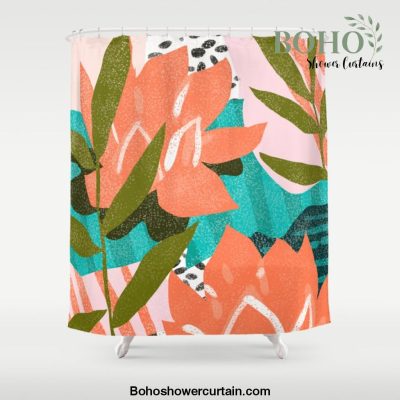 Forever in My Garden | Abstract Botanical Nature Plants Floral Painting | Quirky Modern Contemporary Shower Curtain Offical Boho Shower Curtain Merch
