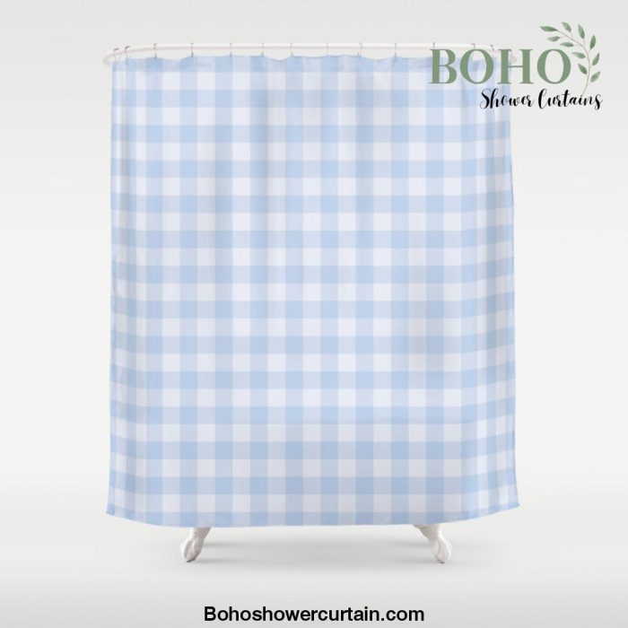 Gingham Pattern - Blue Shower Curtain Offical Boho Shower Curtain Merch