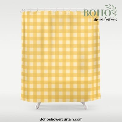 Gingham Pattern - Yellow Shower Curtain Offical Boho Shower Curtain Merch