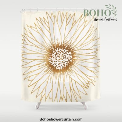 Gold Sunflower Drawing Shower Curtain Offical Boho Shower Curtain Merch