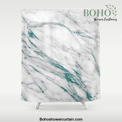 Gray Marble Aqua Teal Metallic Glitter Foil Style Shower Curtain Offical Boho Shower Curtain Merch