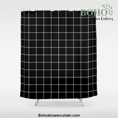 Grid Pattern Line Stripe Black and White Minimalist Geometric Stripes Lines Shower Curtain Offical Boho Shower Curtain Merch