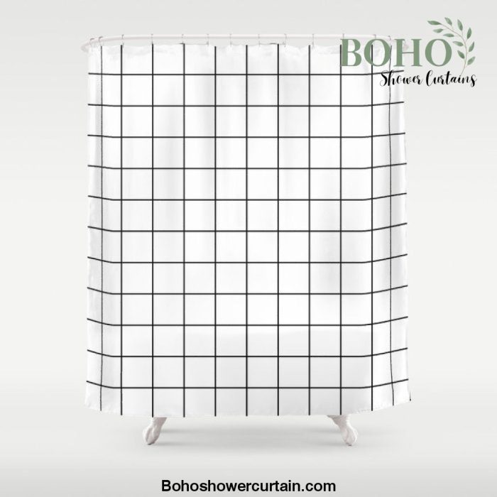 Grid Pattern Stripes Lines Black and White Minimalist Geometric Stripe Line Shower Curtain Offical Boho Shower Curtain Merch