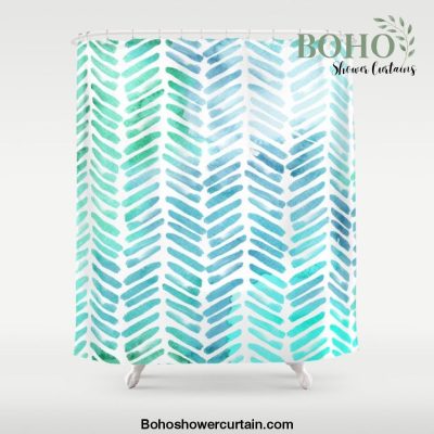 Handpainted Chevron pattern - light green and aqua - stripes Shower Curtain Offical Boho Shower Curtain Merch