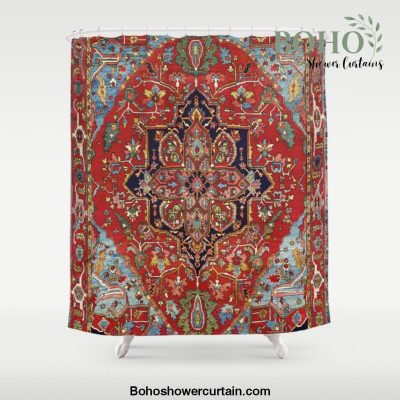 Heriz Antique Persian Rug Print Shower Curtain Offical Boho Shower Curtain Merch