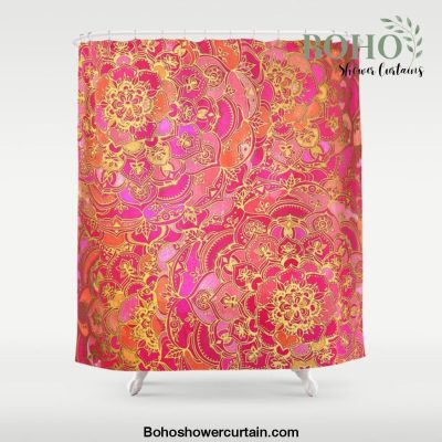 Hot Pink and Gold Baroque Floral Pattern Shower Curtain Offical Boho Shower Curtain Merch