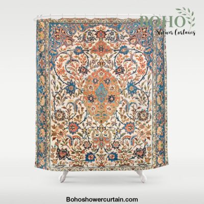 Isfahan Antique Central Persian Carpet Print Shower Curtain Offical Boho Shower Curtain Merch