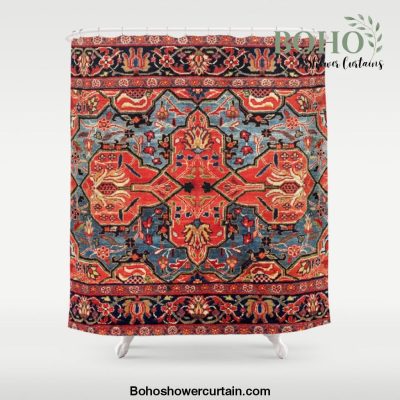 Kashan Poshti Central Persian Rug Print Shower Curtain Offical Boho Shower Curtain Merch