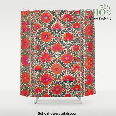Kermina Suzani Uzbekistan Colorful Embroidery Print Shower Curtain Offical Boho Shower Curtain Merch