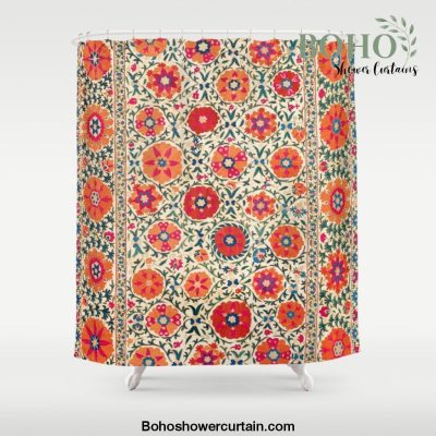 Kermina Suzani Uzbekistan Embroidery Print Shower Curtain Offical Boho Shower Curtain Merch